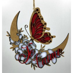 Suspension Papillon, fleur et lune